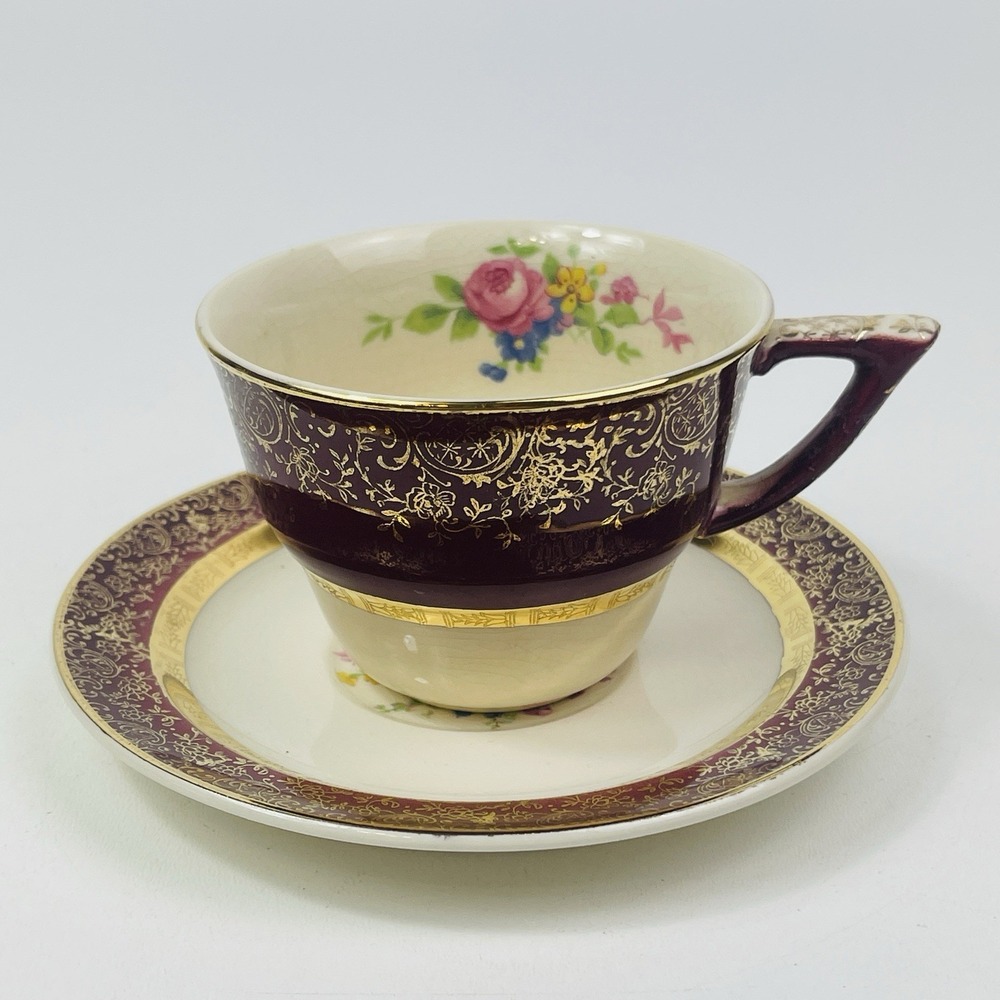 Century by Salem Aristocrat‎ 23 Karat Gold Tea Cup and Saucer Floral Crazing
